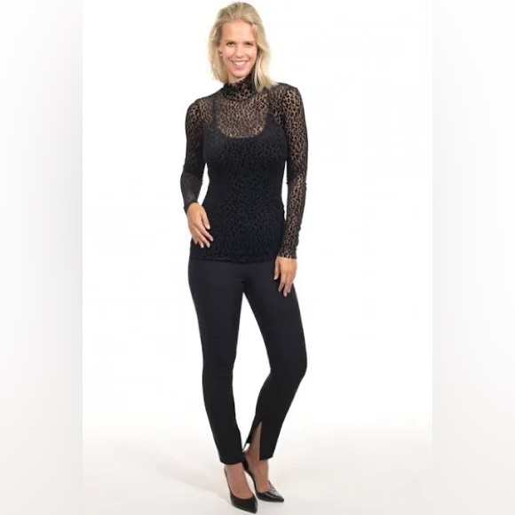 Marc Cain black sheer soft animal print top - size N6 / US 14 - new with tags - Picture 3 of 14